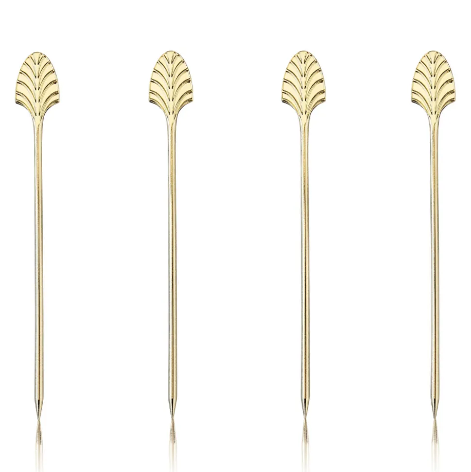 True Fabrications Cocktail Picks & Stirrers*Gold Art Deco Cocktail Pins (Set Of 4)
