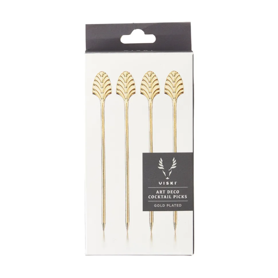 True Fabrications Cocktail Picks & Stirrers*Gold Art Deco Cocktail Pins (Set Of 4)