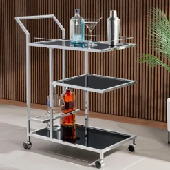 Torre u0026 Tagus Bar Carts*Lenox Chrome 3 Tier Bar Cart