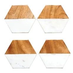 Creative Co-Op Coasters & Trays*Marble Mango Wood Hexagon Coasters (Set Of 4)