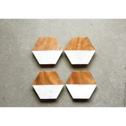 Creative Co-Op Coasters & Trays*Marble Mango Wood Hexagon Coasters (Set Of 4)