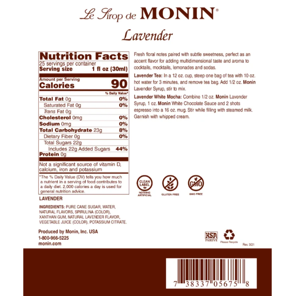 Mountain View Estates Syrups*Monin Lavender Syrup