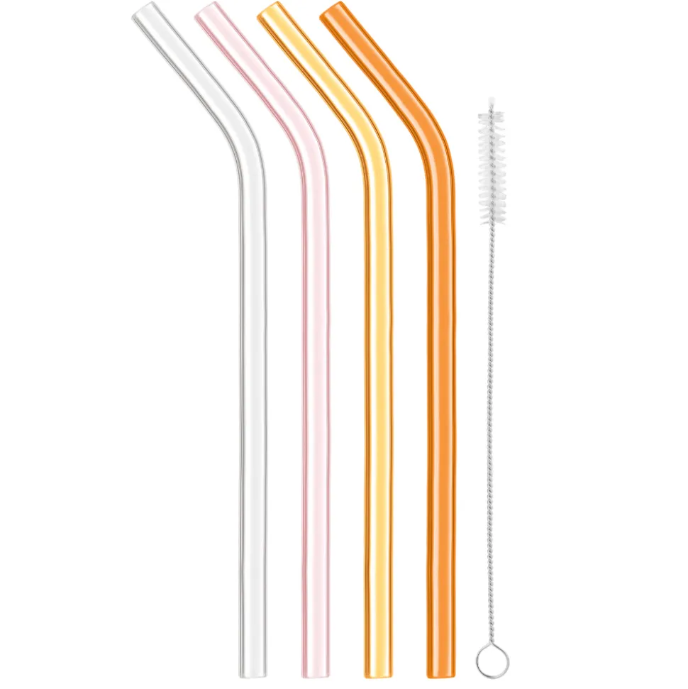 Product Specialties Inc. Straws*Reusable Glass Straws In Warm Tone (Set Of 4 With Brush)
