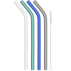 Product Specialties Inc. Tiki*Reusable Glass Straws In Cool Tone (Set Of 4 With Brush)