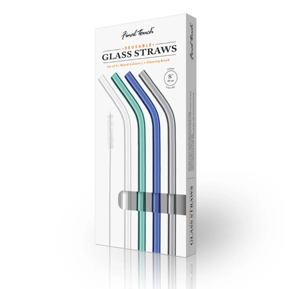 Product Specialties Inc. Tiki*Reusable Glass Straws In Cool Tone (Set Of 4 With Brush)
