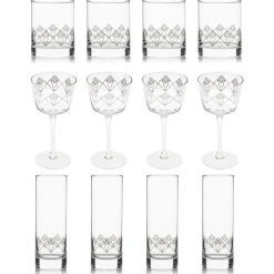 Better Refined - CHINA Highball Glasses*Silver Dream Deco Glassware Collection (Set Of 12)