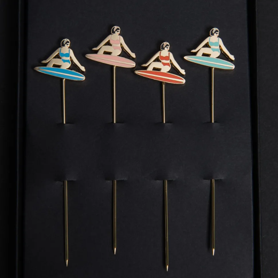 Love and Victory Garnishes*Surfer Cocktail Pins (Set Of 4)