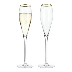 True Fabrications Wine*Viski Belmont Gold Rim Crystal Champagne Flutes (Set Of 2)