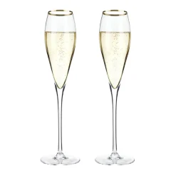 True Fabrications Wine*Viski Belmont Gold Rim Crystal Champagne Flutes (Set Of 2)