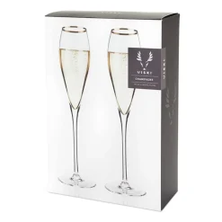 True Fabrications Wine*Viski Belmont Gold Rim Crystal Champagne Flutes (Set Of 2)