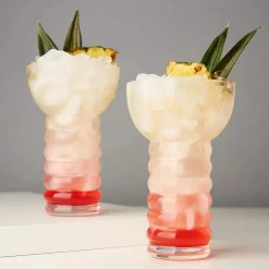 True Fabrications Tiki Mugs*Viski Crystal Pearl Diver Glasses (Set Of 2)