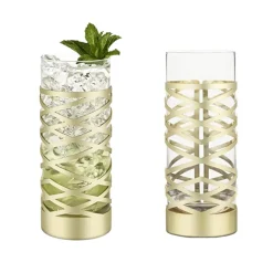 True Fabrications Highball Glasses*Viski Gold & Crystal Patterned Highball Glasses (Set Of 2)