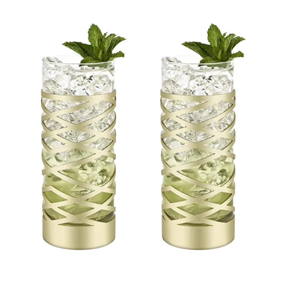 True Fabrications Highball Glasses*Viski Gold & Crystal Patterned Highball Glasses (Set Of 2)