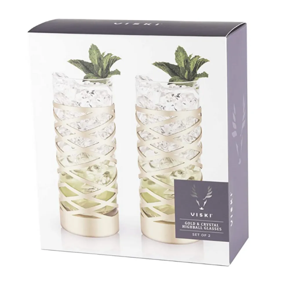 True Fabrications Highball Glasses*Viski Gold & Crystal Patterned Highball Glasses (Set Of 2)